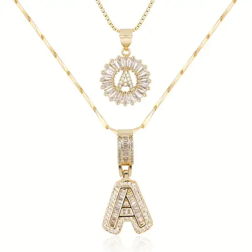 Moissanite letter initial necklace set | White Gold