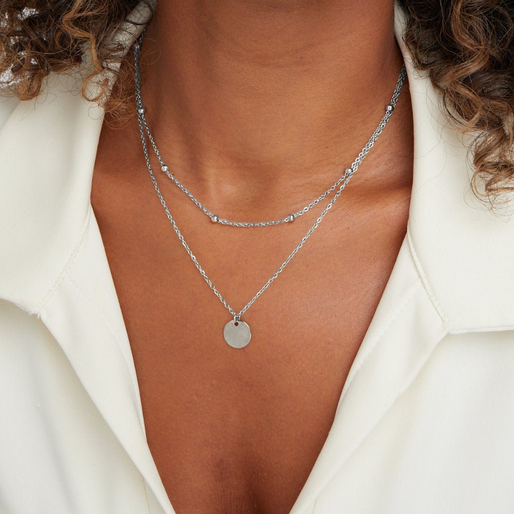 Layered Disc Necklace Silver